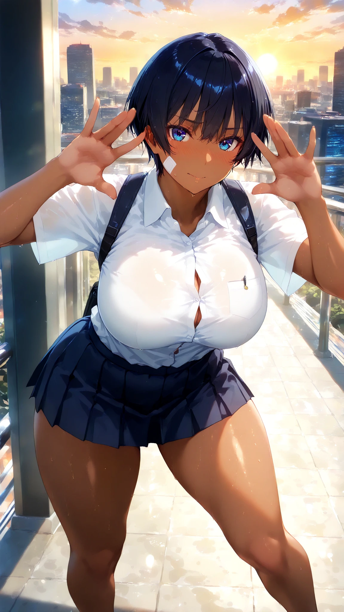 (((absurdres))), (collage:1.5), (various school scenes), (various angle), (ultra-quality), (in 8K), ultla highres, Hyper Detailed, High contrast, Ultrafine Strike, creative refinement, Realistic, extremely detailed CG unified 8k wallpaper, Highly detailed, High-definition raw color photos, professional photograpy, Realistic portrait, Cinematic Light, Beautiful detailed, 20 years old woman, bob cut ,ponytail, blue eyes, (diagonal bangs), (realistic skin:1.3), (Best Quality:1.4), Super Detail, High quality, ​master piece, lifelike, Perfect face, Silly, (Wearing a school costume), Delicate Beautiful Hair and Eyes and Face, Delicate eyes, radiant eyes, Lifelike, Hyper-detailing, (colossal tits:1.7), (Big breasts:1.7), (Beautiful breasts:1.5), ((sexy hip)), Beautiful cute woman, cum on facial, (no panties:1.5), camel-toe details, (arms behind back:1.3), arms are down, Dripping from the crotch, Overflowing from the crotch, ((Sexy legs)), thighs, (various school background)