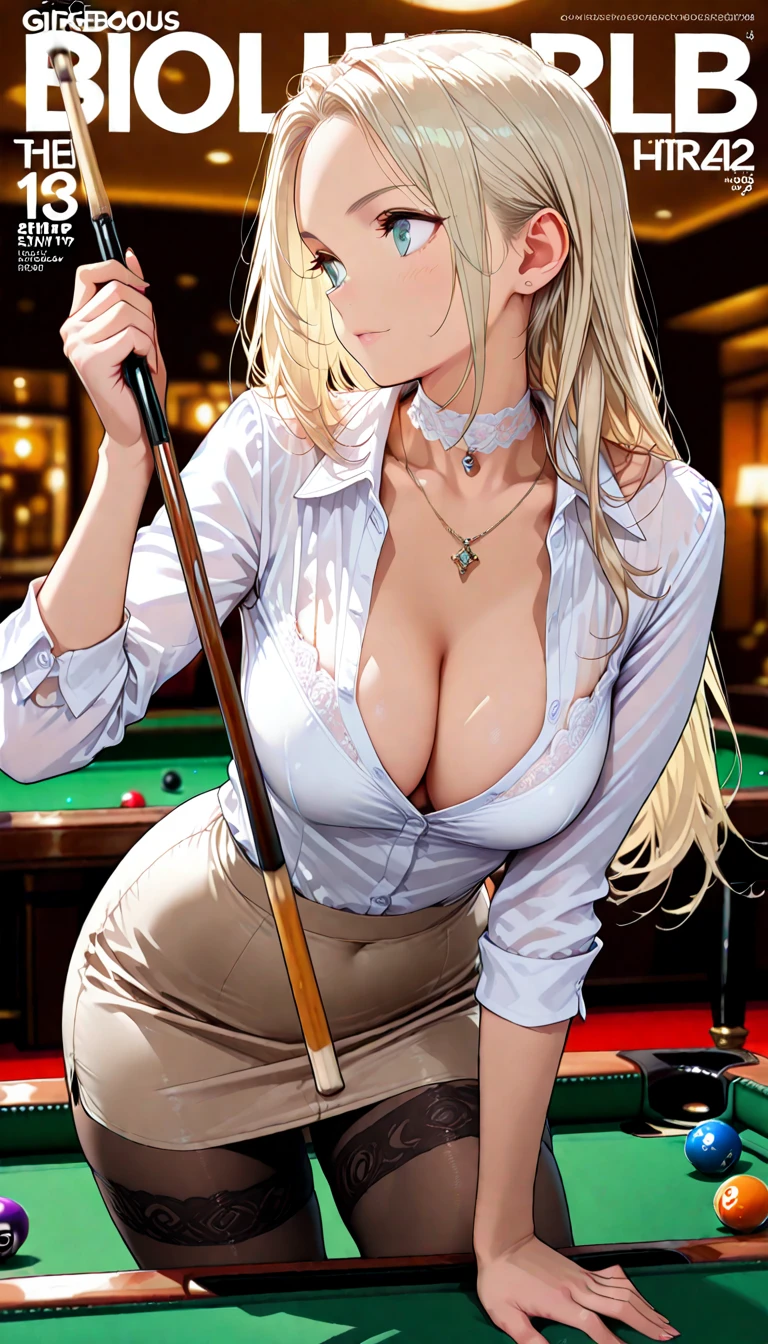 1 girl, pelo rubio, blonde hair, coletas,pigtails, pechos, breasts, huge breasts, uniforme colegiala, billar, pool table, playing pool, calcentines, shocks, tacones, hig heels, japon, tokio, night, noche, Kenzy Reeves
