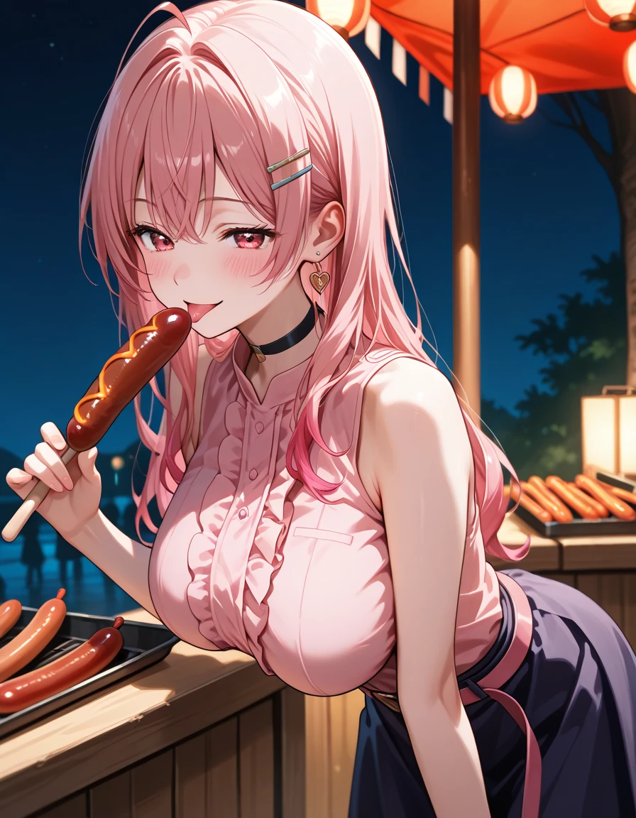 (masterpiece, Highest quality: 1.2),(sakura miko:1.8),(Sakura Miko:1.6),a lot of saliva ，Eating a hot dog，Earrings,(small breast:1.6),(mature woman:1.8),(10 old years:1.6),(Micro Bikini:1.6)