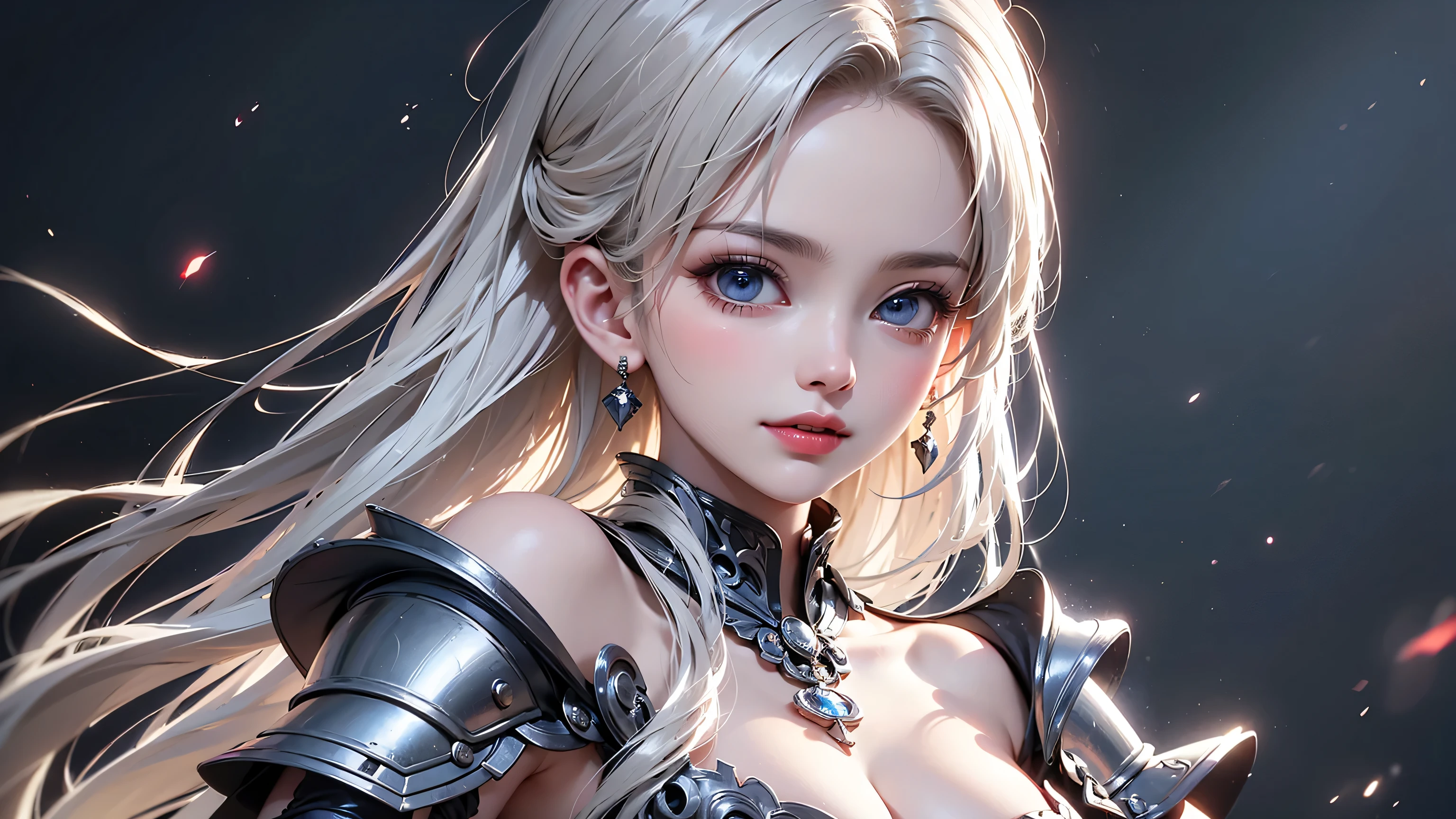 Blue-green eyes, white hair, long hair, spikes, slim, science fiction, a closeup of a woman in a silver blue dress, chengwei pan on art station, by Jang J, detailed fantasy art, studying character art, fan art best station, epic exquisite character art, beautiful armor, extremely detailed art term