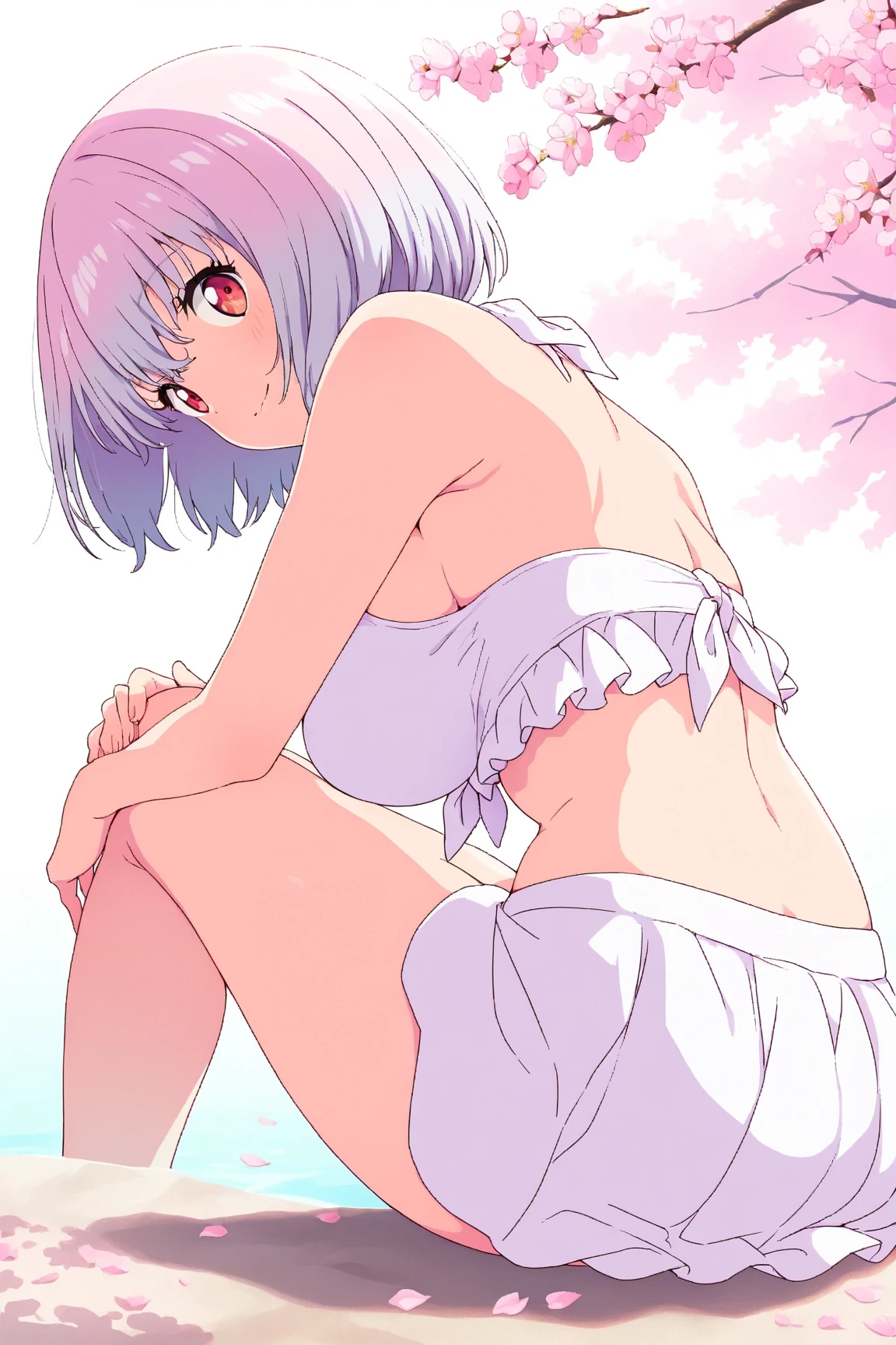 cute、Sexy see-through white clothes、Embarrassing、anime、Purple Hair