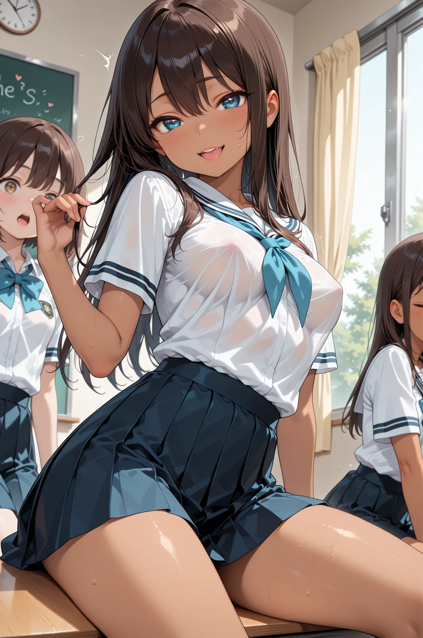 Girls Classroom Changing clothes Sweaty Sheer Big Taking off each other No pants No bra Ahe-face