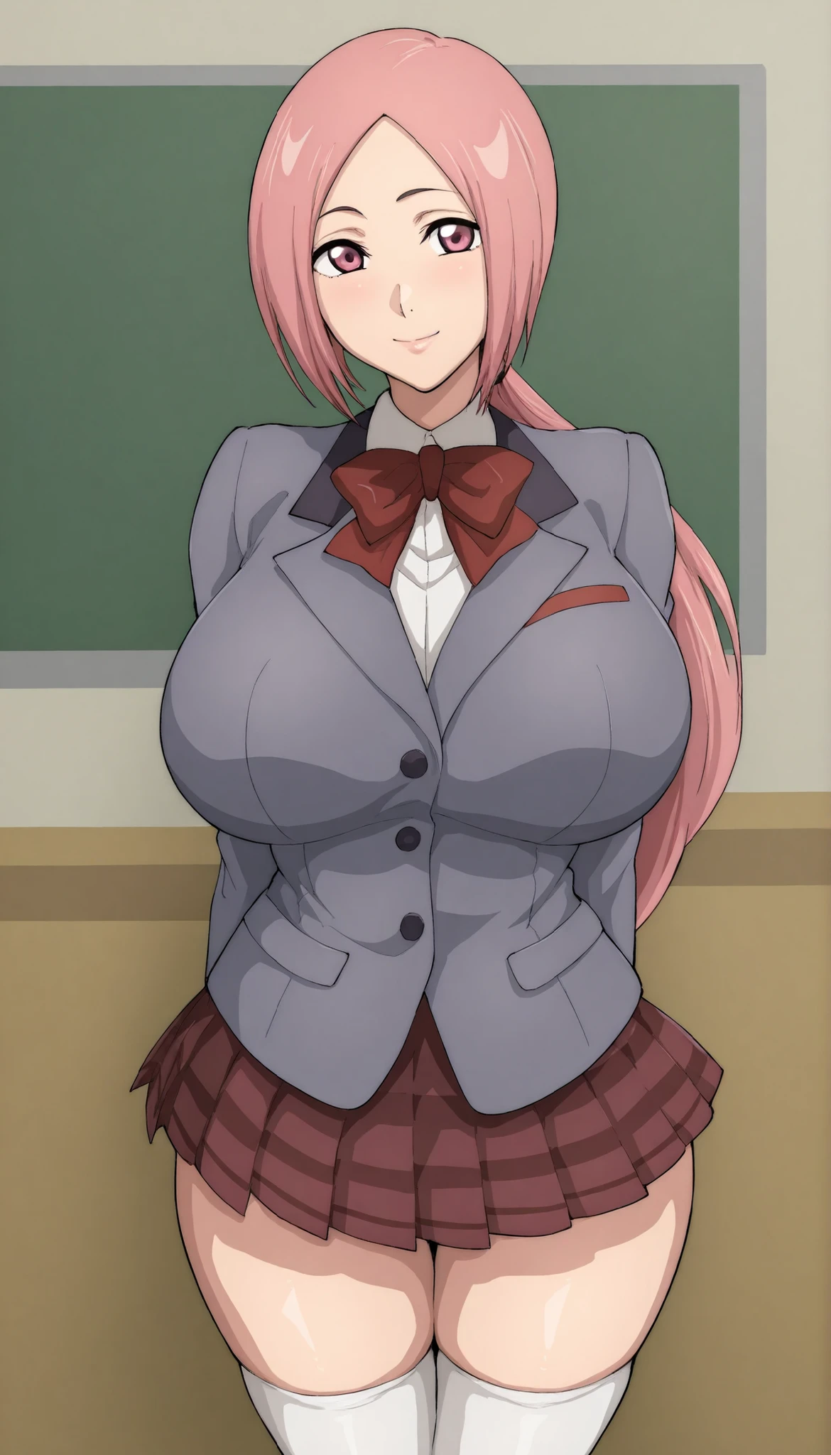 masterpiece, best quality, S4s4k1Nsfw,  1girl, solo,standing,looking at viewer, happy, closed mouth,pink hair, ponytail, pink eyes, large breasts, school uniform, bow, long sleeves, skirt, skindentation, thighhighs, indoors, classroom,, ,<lora:iwaoCIVITAI:1>, iwao178, 

<lora:Iwao178:1>

<lyco:iwaov2-60:0.6>, 

<lora:iwaoXL:.8>

Iwao178 (いわお) - Artist Style [Illustrious]
iwao style , iwao178, 1wa0, Milf, Mommy, Mature , S4s4k1Nsfw