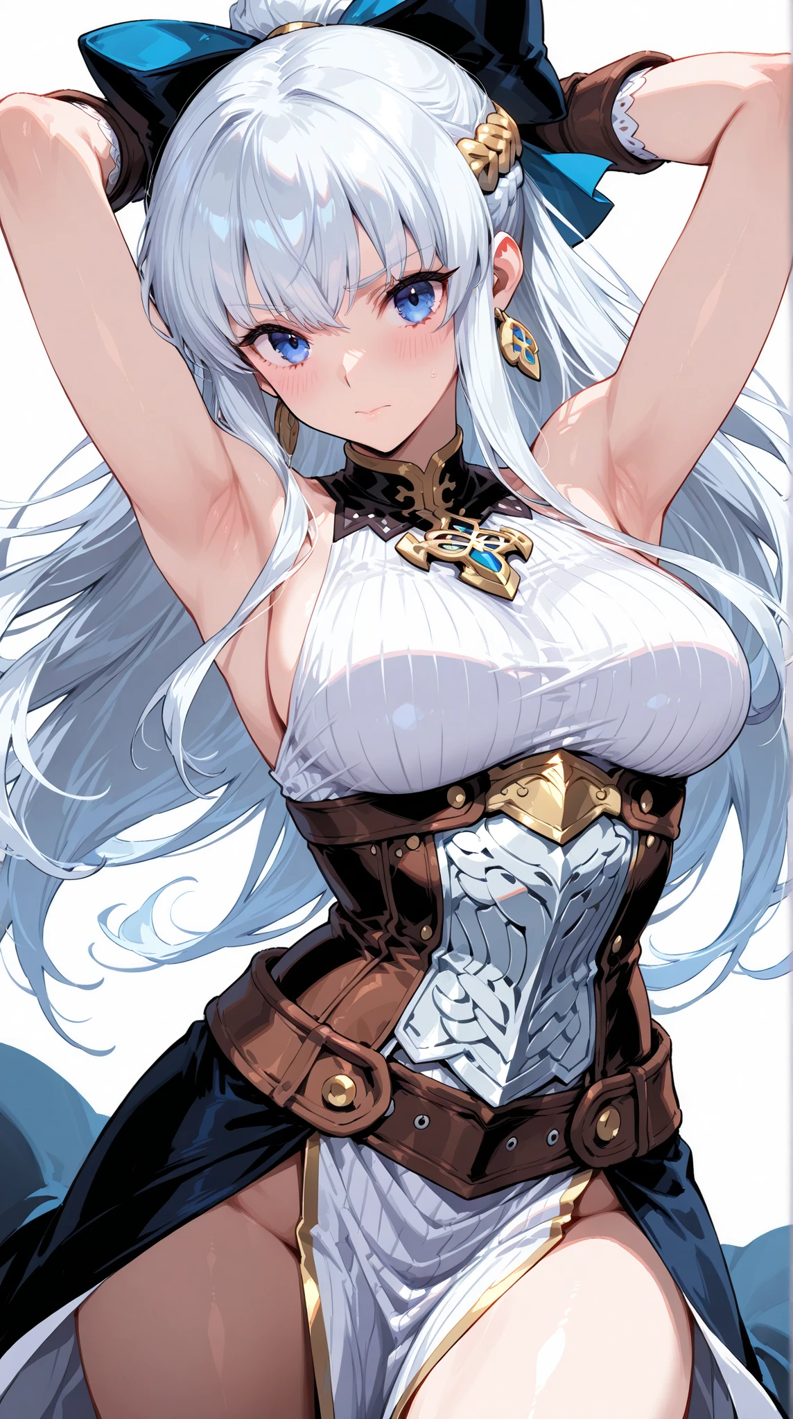 bandage rabbit woman , leather shorts, leather corset, medium large breast, fluffy rabbit ears, fluffy rabbit tail, smiling full of compassion, ultra detailed face, maximum translucent skin,　weighing down on me