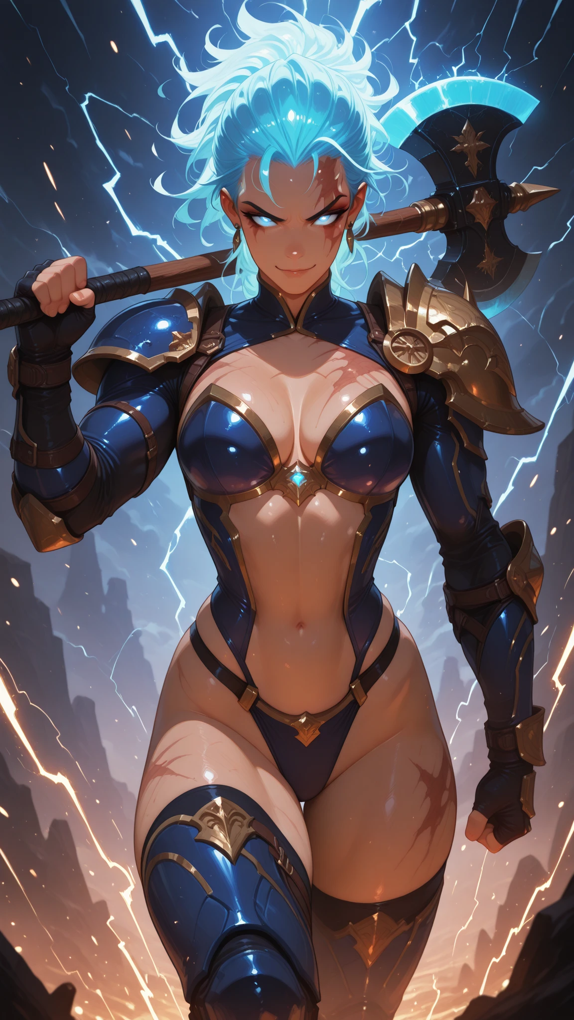 score_9, score_8_up, score_7_up, 1girl,((((horny,Looking at penis)))), ,helmet, electricity1 , fit, muscular, thin waist, hour glass figure, seductive, maid out fit,