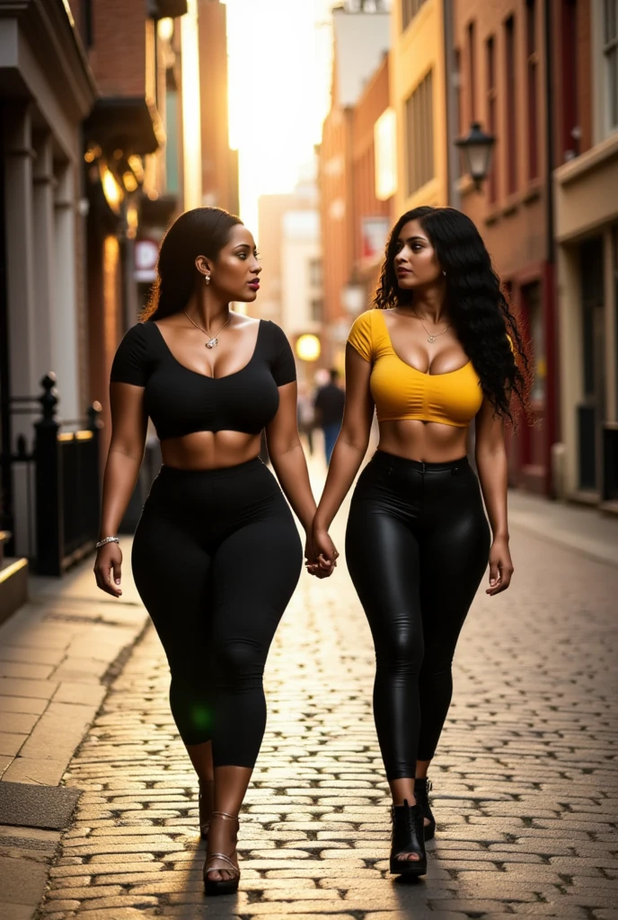 ONE GIRL. best quality, ultra-detailed, hyper realistic, 8k, full body shot, 23 years old, Nigerian beautiful girl, round shaped face, dark black skin, highly detailed skin with blemishes, ebony, dark natural afro hair, fit athletic figure, full body, big natural E cup breasts, big butt, wide hips, wearing a sexy shirt, loose long skirt, cleavage, smiling, in a crowded street