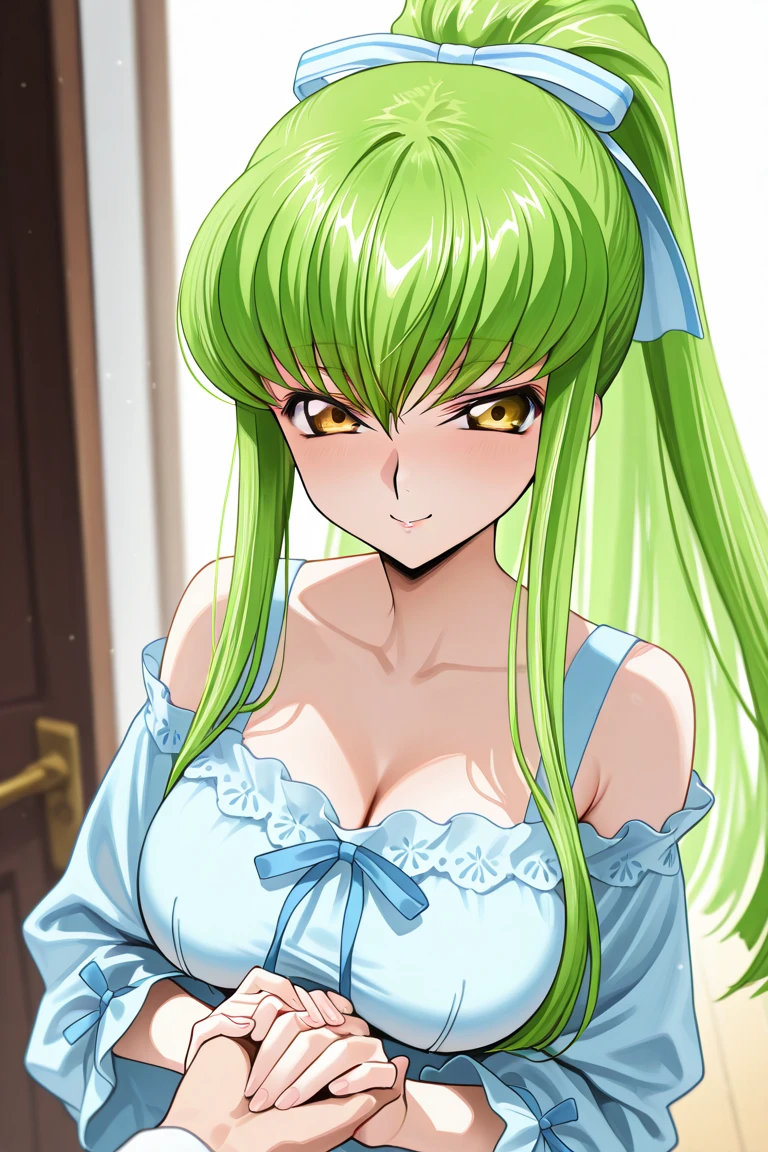 c.c.、Code Geass、Green Hair、Maid clothes、Acme Face、Beautiful smile、Cute Woman、Thick thighs、Best image quality、High resolution、masterpiece、super high quality、Spread your legsしゃがむ、orgasm face、Spread your legsしゃがむ、Black patterned panties、I see your pink panties、Big Ass、Big Breasts 、Blushing、4K quality、Blushing、Proud face、Wearing black knee socks、bed、Spread your legsしゃがむ、Panty shot、Sweaty all over、Heavy breathing、Chest is bobbing up and down、heart、Condescending look、Low - Angle、Zoom in on the crotch、Cowboy Shot、Sit on the living room couch with your knees raised, Spread your legs、bouncing breast,unaligned breasts、breasts swinging up and down breasts