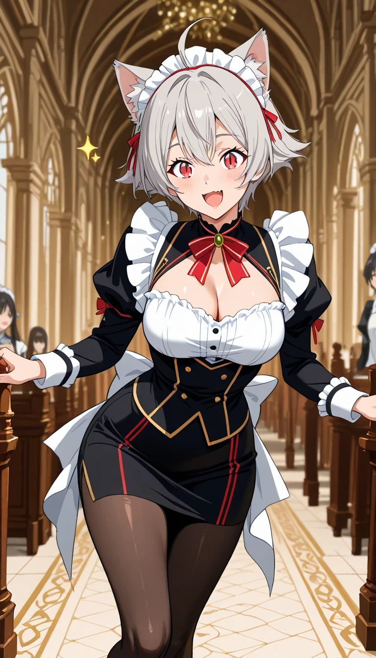 ((masterpiece)), ((Best quality)), (high resolution), (illustration), (an extremely delicate and beautiful), (ultra detailed beautiful face and eyes), nsfw, 1girl, leaning forward, YukineChris, long hair, purple eyes, twintails, low twintails, ahoge, large breasts, fishnet pantyhose, red a bow tie, volumetric lightning, detailed skin texture, detailed, volumetric shadow, anime screencap,Highest quality, Sorceress, ancient babylonian nobility, ((tan skin:1.2)), (brown skin color),Long hair, twin braids, hair ornament, wine colored hair, smile, Below average size breasts, bare shoulders, (underboob:0 Raise your legs vertically、Ready your gun?、Stretching arms forward to accentuate cleavage 8K, masterpiece, Best_quality, high_resolution, ultra_details, detailed, 1girl, 独奏, looking_at_viewer, upper_body, indoors, braid, blurry, bangs, white_hair, blurry_background, collared_shirt, church, hair_ribbon, hair_between_eyes, stained_Glass,sidelocks, depth_of_field, light_particles, window, french_braid, Alphonse Mucha Style, sharp focus, perfect hands, perfect face, perfect eyes, perfect light, dynamic light, natural light, Masterpiece, Best quality, red dress