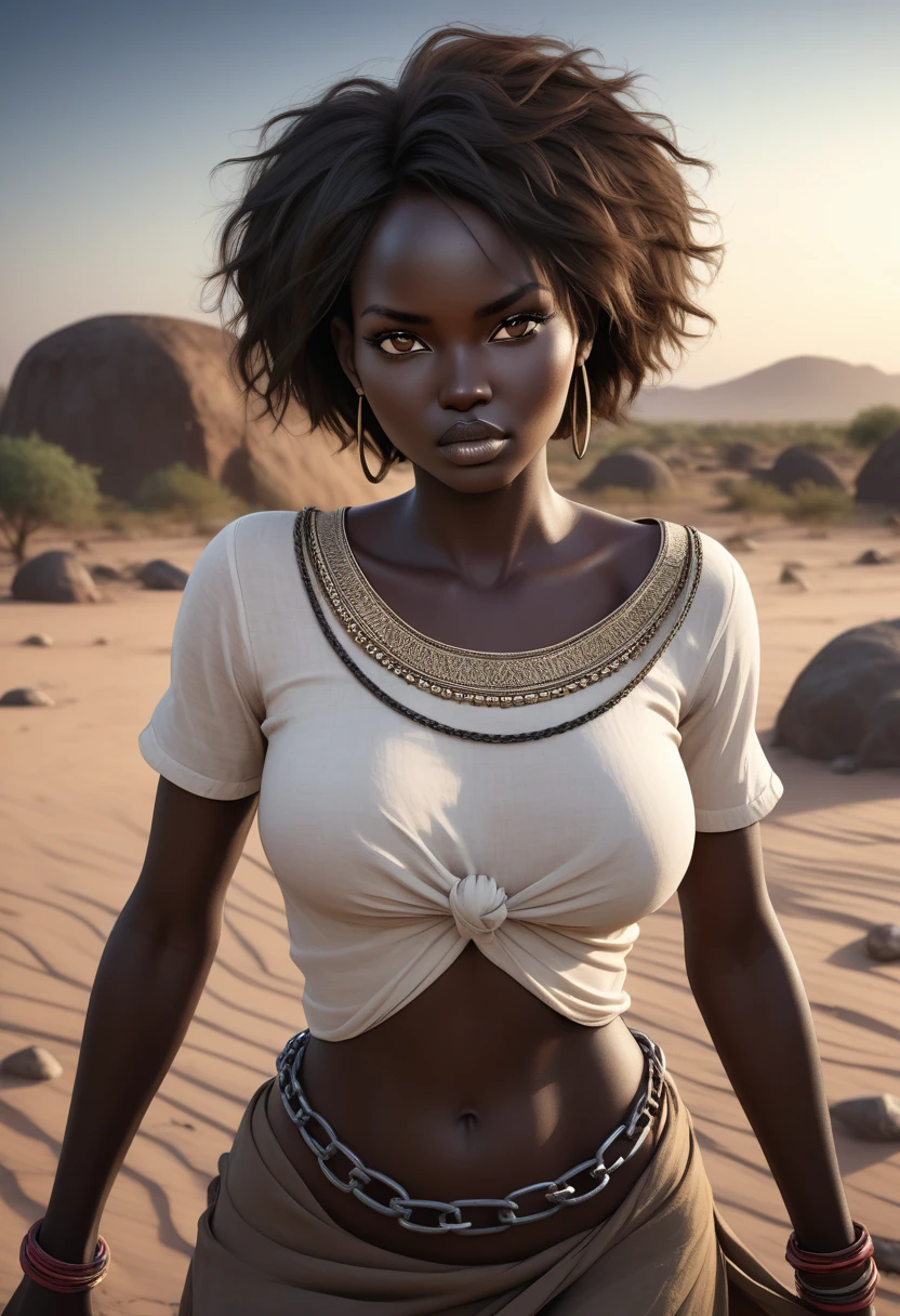 African girl, Fantasy art, photorealism, dynamic lighting, artstation, poster, volumetric lighting, very detailed faces, (official uniform: 1.4), long hair, sweater, delicate collarbone, bare shoulders, full breasts