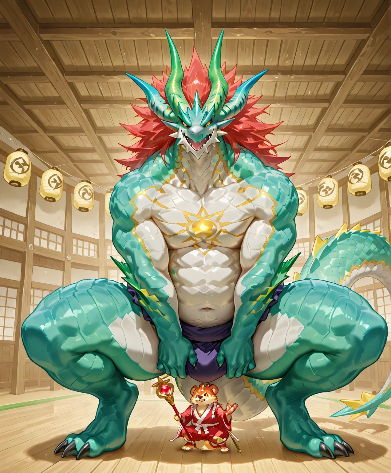 ((zinogre,loincloth,pov,low angle)),male, kemono, ((extremely realistic shading, masterpiece, extremely detailed, photorealistic)),((dragon)),dynamic pose, <lora:zinoger:1:OUTALL>,zinogre, bara, solo, male focus, muscular male, 1boy, muscular, pectorals, large pectorals, abs, stomach, horns, dragon boy, thick thighs, furry male, thighs, furry