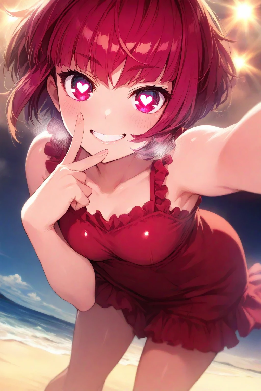 (masterpiece), (best quality), perfect face, beautiful girl, white background background, delicate and beautiful face and eyes, dark intense shadow, 
1 girl, vtuber style, cool girl, hololive, Kureiji Ollie, bikini, wet body, flat chest, cropped shoulders, clavicle, winking, smile, bare feet, chest visible through clothes, ass visible through thighs, (full body), looking at viewer, standing, 