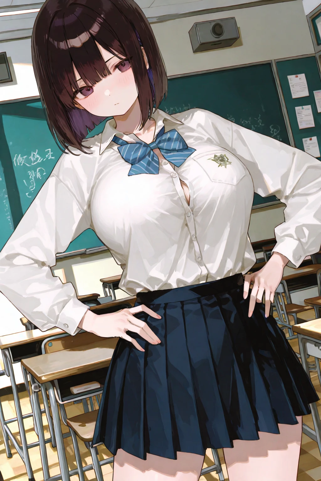 (Pieces fly, Highest quality, High resolution, Ticker, Pixel perfect, Depth of written border, In 4K),
1 Girl, alone, , Beautiful Anime Girls,
View your viewers,
Perfect body,
Gentle girlfriend,Manga scene short hair, Black Hair, Pink Eyes,
(Missionary sex:1.6)
smile, Open your mouth, blush,
JK Huge , White shirt, big , Blue Ribbon,
classroom,
throw, Close-up shot,