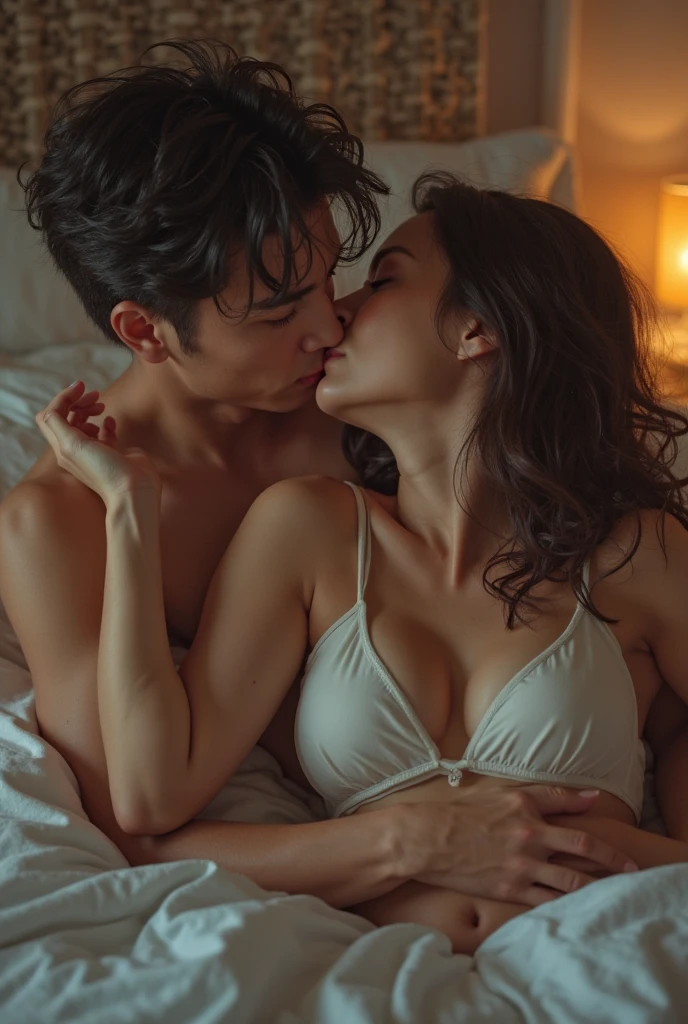 beautiful hijab indonesian lesbian girl laying down,bra and panties,hugging,french kiss,grope breast,view from far,,raining,