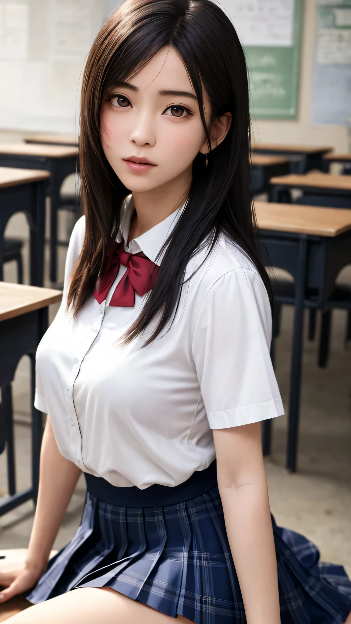 Photo quality,Masterpiece,Realistic,(14 year old cute Japanese girl:1.9),(Detailed young face:1.9),(Very embarrassed look:1.9),(Thin legs:1.9),((wear open-chested clothes:1.9)),(Raise one leg:1.9),(Taking photos at the Comiket venue,Inner thigh visible:1.9),((Droopy eyes:1.9)),((Body type of a 14 year old girl,Small Tits:1.9)),(Cute school girl hairstyle:1.9),((Skinny Legs)),Very pale skin,Show your forehead,Detailed body,Detailed hands,No makeup