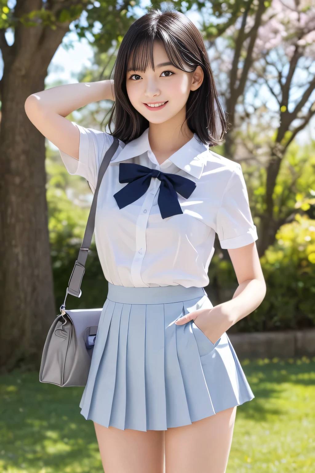 (((32k,high detal,high detal、masterpiece,Attention to detail,full body Esbian,Lori,独奏))),Raw foto & realistic atmosphere,Finely drawn eyes on soft white skin that shines in every detail,best designed high school uniforms, Surreal and very cute schoolgirl, , japanese girl school uniform, Japan schoolgirl uniform, red bowtie,beautiful and muscular:1.4,17 year old schoolgirl,blush,17 year old girl,natural soft light、Sheer clothes,Brown shiny hair,a miniskirt,(Black stockings:1.5,White short-sleeved shirt looks wet and see-through,summer clothing,Beautiful friendly eyes,Looking at the camera:1.5),(((thick and smooth legs:1.6,Exposed thighs,Raise the skirt to the very edge,Shot in the middle of the thigh,kindly smile,large full breasts:1.4)))