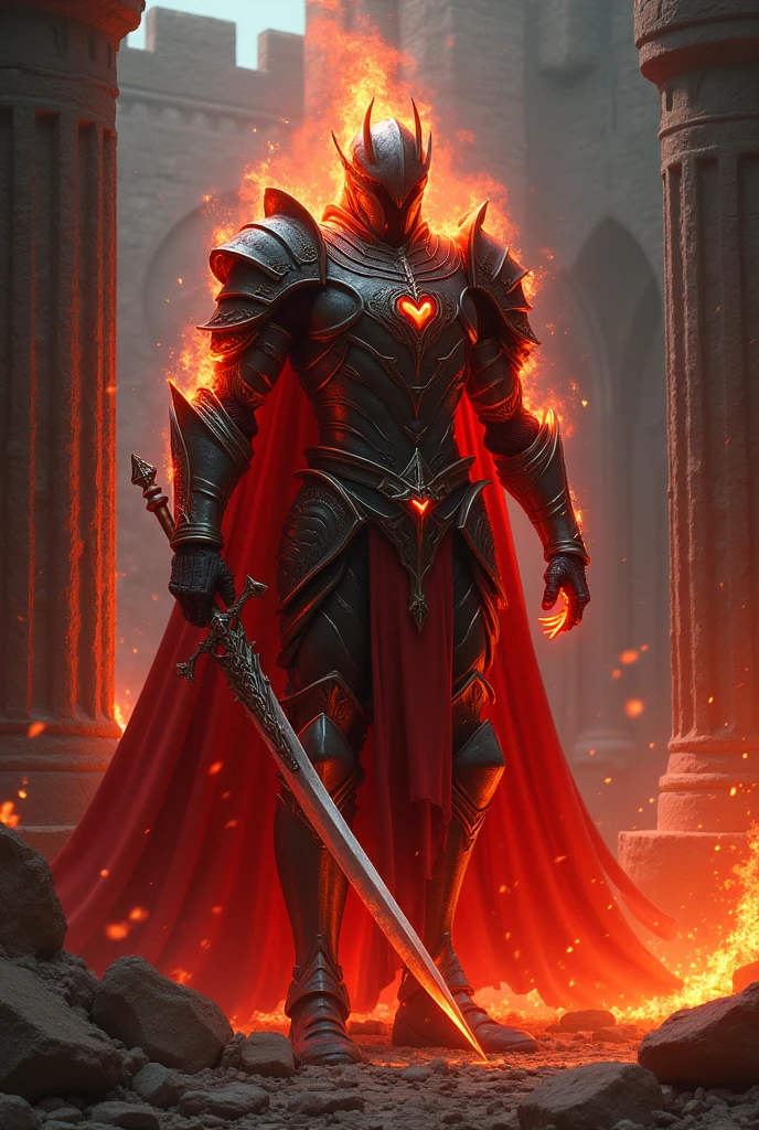 Masterpiece, ultra detailed, infernal dark knight, molten armor glowing ...