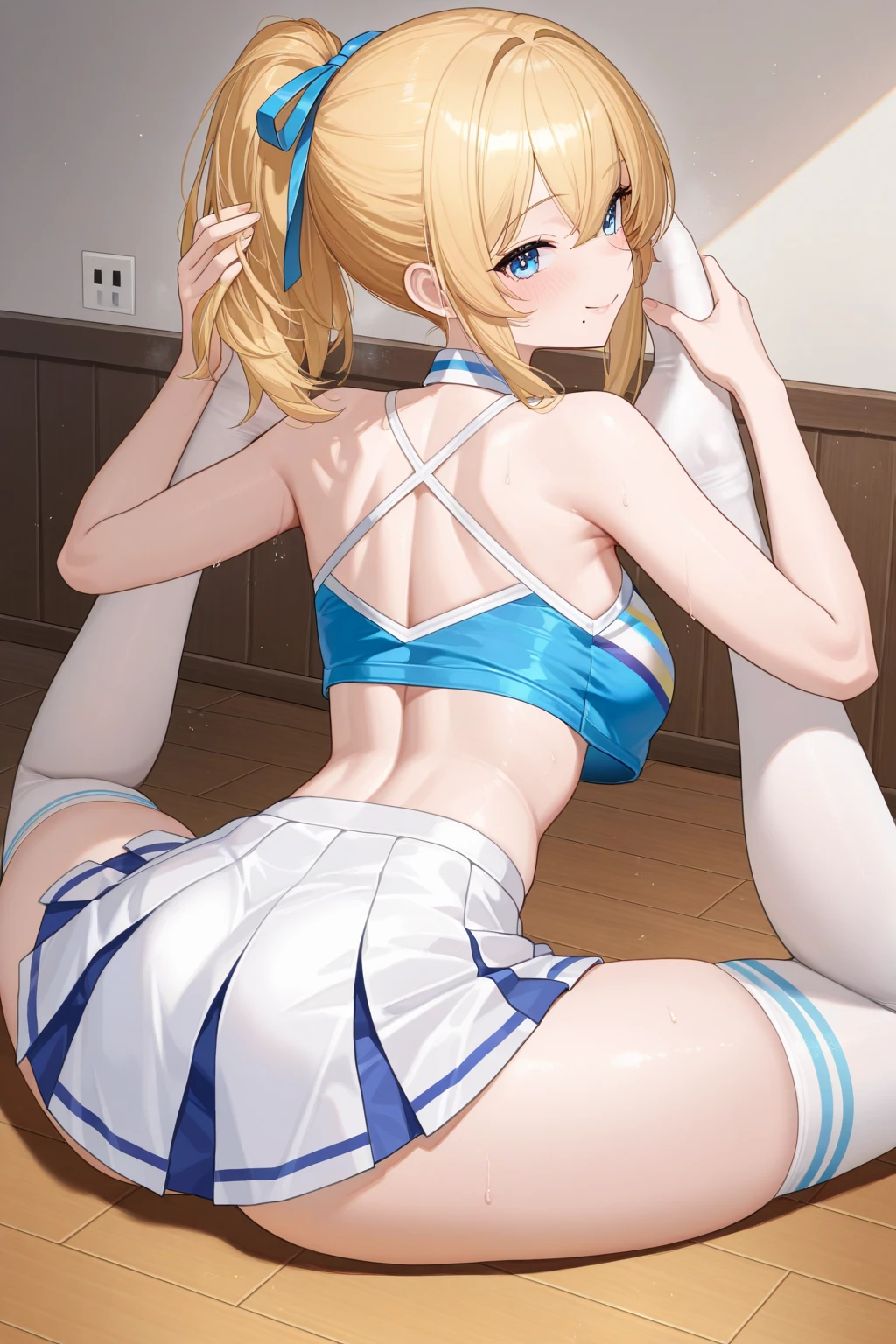 top-quality、realistic touch,high-detail、photoRealstic、thin-waist、captive beauty、solid platinum-blonde eyelashes、platinum-blonde、full body Esbian、cheeks flushed、thin-waist、In a white room、She is in estrus、Sleeveless、Bodysuit with minimal fabric area、Colossal tits、big butts、Angle from below、A pose where you squat with your legs apart and put your hands behind your head.、camel toe、high-heels