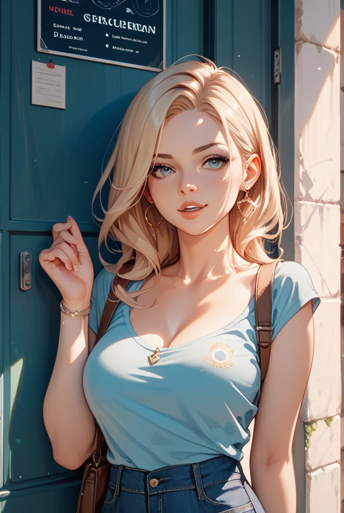 top-quality、Top image quality、​masterpiece、girl with((18year old、Disturbed prison uniform、 Best Bust、Bust 85、a blond、Semi-long、Blue eyes、open chest wide、Valley、Happiness、A slender、Seduction poses、bad face)）hiquality、Beautiful Art、Background with((prison))、masutepiece、Elaborate design、visualart