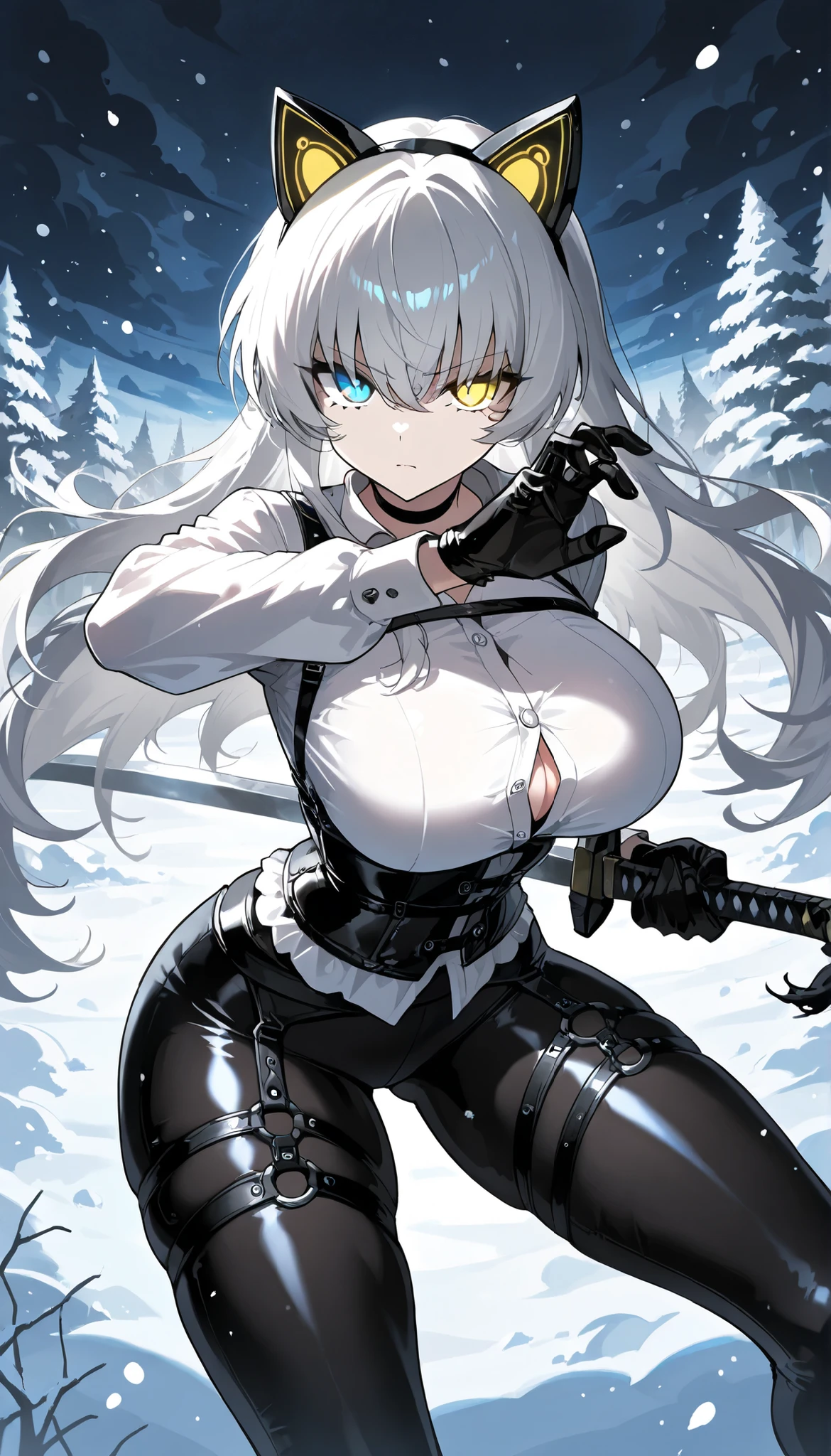 Highly detailed and realistic CG, Colorful, masutepiece, Best Quality, Magnificent,1girl in, Solo, Monster Girl, Frankenstein's Monster, a blond, fluffy hair, (Bolt to the head:1.2), stand with both hands in front of you, Empty eyes, deadpan, Jitome, Half closed eyes, eye highlight off, Open mouth, Tube Top, Hot Pants, a miniskirt, bare-legged, laboratory, Halloween, Bondage, groin, Huge breasts, Blackout, Choker, circular saw, Heterochromia, (facial scar:1.5), (pale skin:1.5), (Blue skin:1.2),