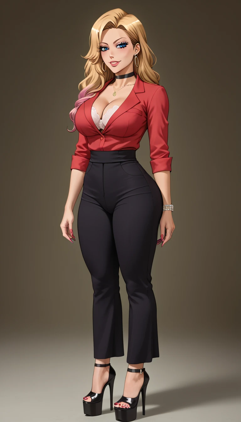 (full body shot:1.5), (Masterpiece:1.37), (Indian babe:1.5), (straight view, straight figure, wide angle pose, standing position:0.5), (inspired by disha patani), 1girl, solo girl, 18 year old girl, ultra realistic face, hyperrealistic, hyperdetailed, (looking at viewers:0.5), sharpen, detailed face, detailed eyes, detailed lips, red lips, beautiful face, 16k, FHD, UHD, raw photo, cute face mesh, pretty face mesh, girl in luxury office, beautiful hair style, tied hair, ((fancy open blazer, embroidery blazer, fancy bra), (fancy leggings, embroidery red leggings), intricate, extremely detailed, ((spherical shape boobs, perky boobs, tight boobs, muscular perky boobs, close cleavage)), (curvy hips), scattering surface, ultra realistic texture, smooth skin, realistic face, glow lip, glow face, very_high_resolution, perfect figure, beautiful curved body, fit body, (fancy high heel), (fancy club hair ornament, necklace, neck ornament), ((very fit body, perfect body)), (abs, muscular body),