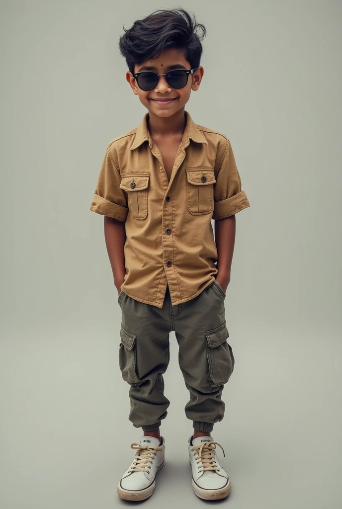 A 2 black Brazilian boy, curly frizzy hair, with the side of the head shaved, two small hoop earrings in each ear. Wearing an American tank top underneath a green bomber jacket, black cargo jeans and wearing air jordan 1 chicago sneakers. 