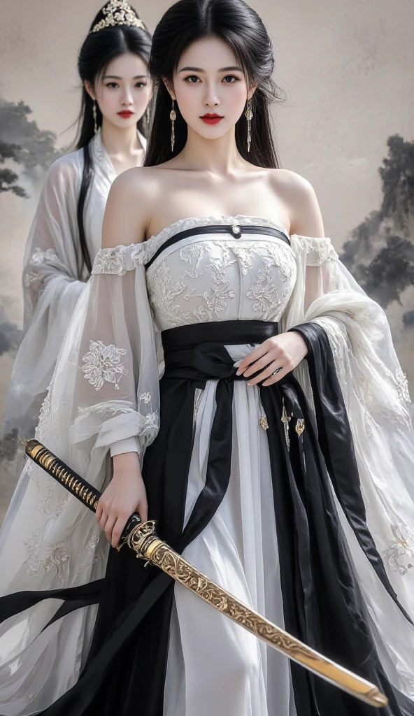 Araffe dressed in a white dress holding a broom and a broom - SeaArt AI