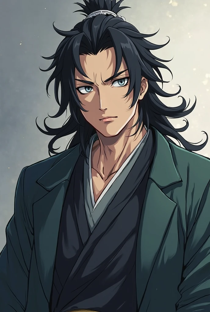 score_9, score_8_up, score_7_up, masterpiece, source_anime, anime screencap, very skinny, slender, <lora:Yoich1:1>, Yoich1, long hair, looking ahead, black hair, male focus, (, japanese clothes:1.2), hair over one eye, anime coloring, fingerless gloves, ponytail, upper body, looking at viewer, face close up, smile,