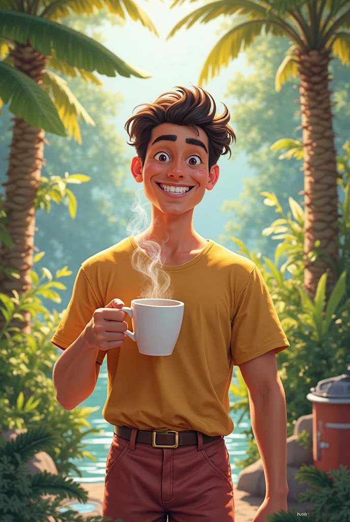 Homem, bigode, loiro, usando tapa olho, de terno, olhos azuis, jovem, em um fundo de floresta