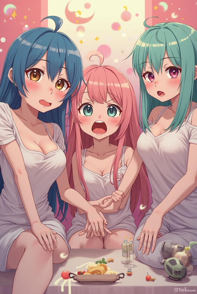 (yuri), (curvy, Slender, sexy body line), symmetrical_docking, 4girls, 1girl, Izumi Sagiri, eromanga sensei_1girl, Senju Muramasa, eromanga sensei_1girl, yamada elf, eromanga sensei, docking, (beautiful detailed eyes, tareme), bent over, (middle breasts), (small cleavage out), (Naked Towel, (see-through Naked Towel, 粘着性のあるNaked Towel)) , black thigh highs, Highest quality, Super detailed, masterpiece, Ultra-high resolution, 8k,