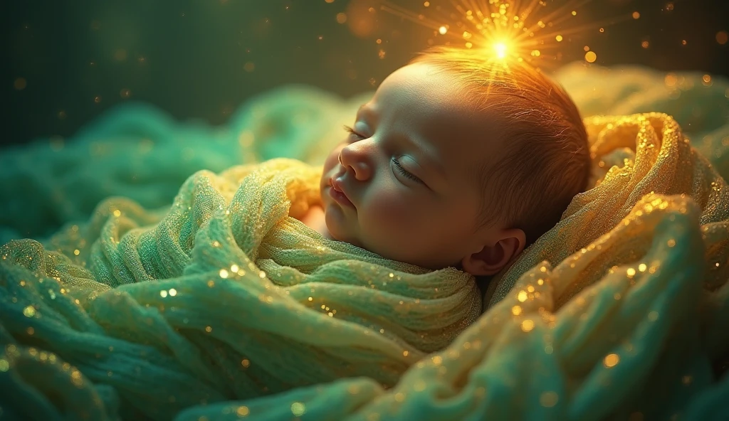 A newborn baby has the same powers as Superman's fortress ,realistic 