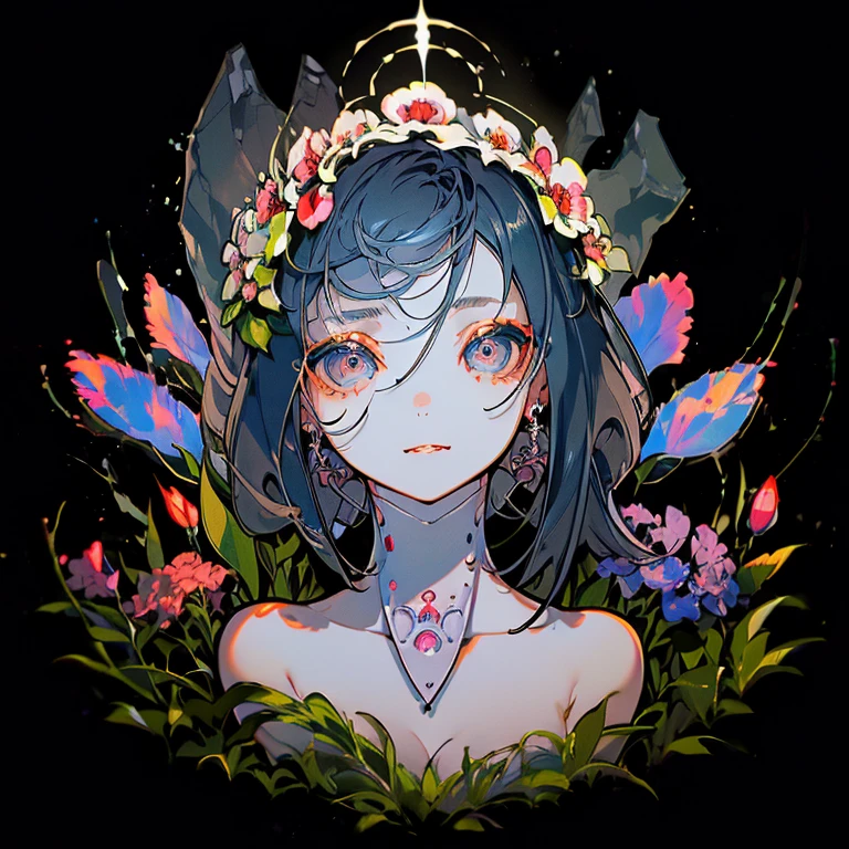 (masterpiece), best qualities, expressive eyes, perfect face, death, flower, bird, butterfly, split head, medium score, starry sky, starry sky, looking at the audience, moonlight, absurd, primitive, stars, flower, water lily mat, (lotus:1.1), high leg, (short hair:1.21), (brunetize:1.331), (parted bangs:1.4641), breasts, small breasts, (covered, areola, breasts apart, (nipple slippery: 1.1), pubic hair,, (partially visible, (pee: 1.1), must pee, 1 girl, solo, goddess, high heels, with seams, nipple adjustment, chest gem, wide open, nipple torture, one breast out, necklace,
