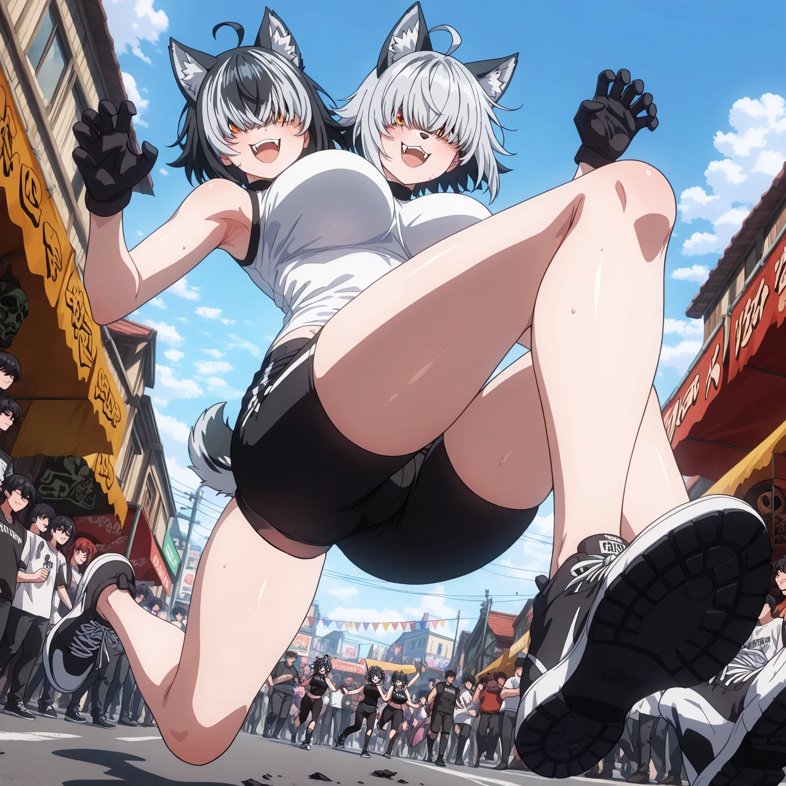 thousands of catgirls running amok, catgirl riot, riot, 6+girls, looking at viewer, (facing viewer:1.4), <lora:people_count_slider_v1:3>, bloom, mischief, XD, fang, cat ears, nekomimi, uwu, catmouth, firehose, angry, funny, police, wreckage, devastation, megaphone, giant mallet, bricks, rocks, throwing, mayhem, bedlam, catastrophe, melee, crimes, rampage, angery, broken glass, destruction, molotov cocktails, BOMK, BONK,