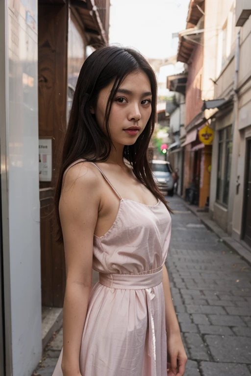 1girl, Realistic Chinese pretty teenage girl,16-years old,black long hair, pink colour night dress，erotic, small breast,sweat, greasy, kneeling on ground, from above, point of view, POV, High Angle, looking up to the camera，eye contact, sweat on body, 
sweat body, sweat breasts, greasy body, greasy breasts, kneel and look up to me，beside the window