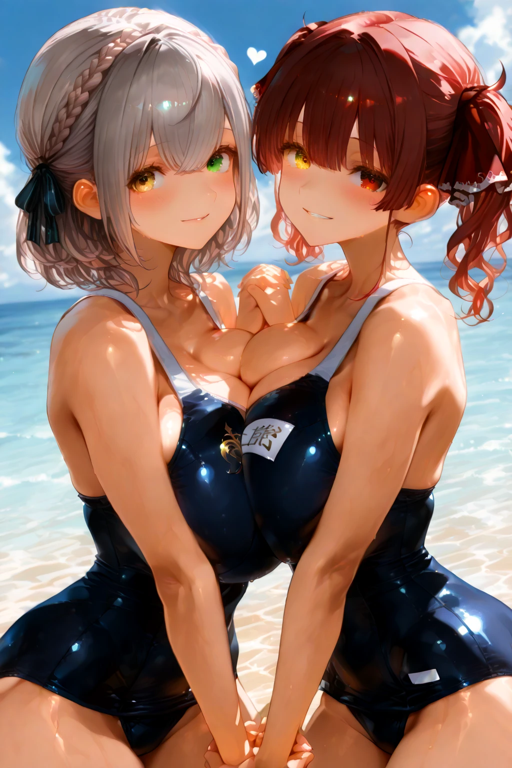 2girls,Extremely large breasts,Secretion of milk,Squirt milk,Get wet,Black competitive swimsuit,A lot of love,It is covered with white slime,Swollen breasts,Extremely large breasts,on water,Heavy breasts,A coquettish expression,Extremely heavy breasts,Heavy breasts,gigantic cleavage breasts,(nedium breasts:heads=3:1),Pair of waves