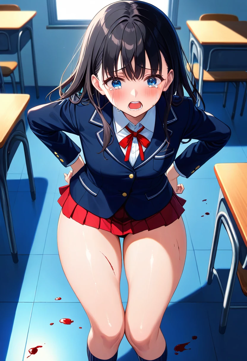 Very detailed CG Unity 8K 壁紙),(masterpiece), (Highest quality), (Very detailed), (Best illustrations),(Best Shadow)、1girl absurdres black_eyes black_hair black_pantyhose blush breasts brown_pantyhose crotch_seam desk feet foot_focus from_below highres leg_up long_hair looking_at_viewer looking_down murakami_not suigun_shoes open_mouth original panties panties_Under_pantyhose pantyhose sample_watermark scan school_uniform serafuku sitting small_breasts smile soles solo stepping toes translation_request Underwear upskirt watermark