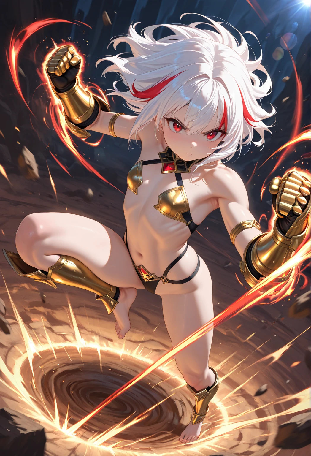 ultra-detailed, Explicit, Beautiful body, Beautiful Nose, Beautiful character design, perfect eyes, perfect face, ultra highres, 4K, beautiful legs, perfect legs, Nice hands, Perfect hand, Masterpiece, Best Quality, Highly detailed, illustration, absurdres, perfect anatomy, expressionless, blank eyes, emotionless,corruption, mind control, female combatant, full body, hypnotized, unhappy trance, full body suit, ribbed bodysuit, both arms at side, obey, perfect female body, looking at viewer, hypnosis, hypnoLora, empty eyes, Mind control device, poses, submissive_pose, Slave, Fighting Stance,numbersuit, two-tone bodysuit:0.9, blue bodysuit:0.9, light blue bodysuit:0.9, (((pixel-perfect, detail-perfect))) 1girl, solo, hair ornament, small breast, Shy, SHORT HAIR, WHITE HAIR, RED EYES, HAIR BETWEEN EYES, (((fire, fire background)))
