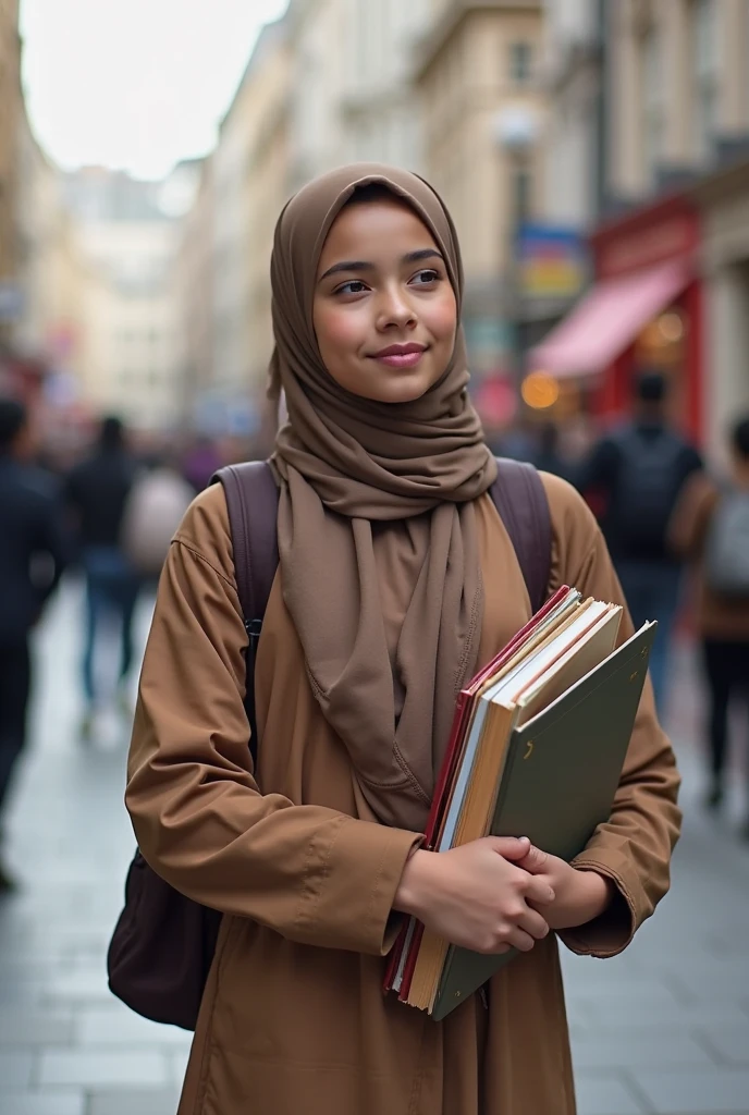 Muslim African university student woman in Seoul (full body)