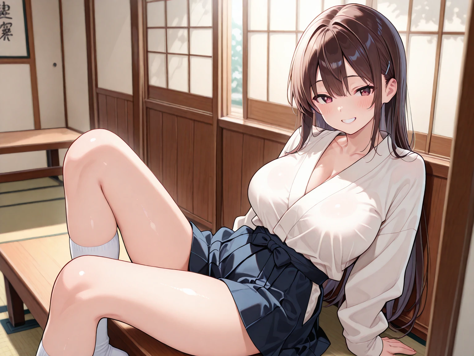 (highres, high quality, best quality:1.3), intricate details, vibrant image, colorful, volumentric lighting, saiminseishidou, Tsubaki Miyajima, 1girl, solo, close-up, (from below:1.2), looking down, looking at viewer, eye contact, (spread legs:1.2), (skirt tug:1.3),
(seductive look:1.2), seductive smile,
(high school outfit:1.4),cleavage,
black_hair, long_hair, hair_pulled_back,parted_lips,purple_eyes, braid,
1 girl, 24yo,mature female,Beautiful Finger,Beautiful long legs,Beautiful body,Beautiful Nose,Beautiful character design, perfect eyes, perfect face, perfect fingers, perfect hands, perfect breasts, perfect body, perfect mouth, perfect lips,
looking at viewer, in the center of the image,
SFW,official art,extremely detailed body, exteremly detailed face, extremely detailed hair, extremely detailed eyes, wallpaper, perfect lighting,Colorful, Bright_Front_face_Lighting,
(masterpiece:1.0), ultra high res,4K,ultra-detailed, 8K, HDR, highres, absurdres:1.2, Kodak portra 400, film grain, blurry background, bokeh:1.2, lens flare, (vibrant_color:1.2)
(Beautiful,large_Breasts:1.4), (beautiful_face:1.5),(narrow_waist),