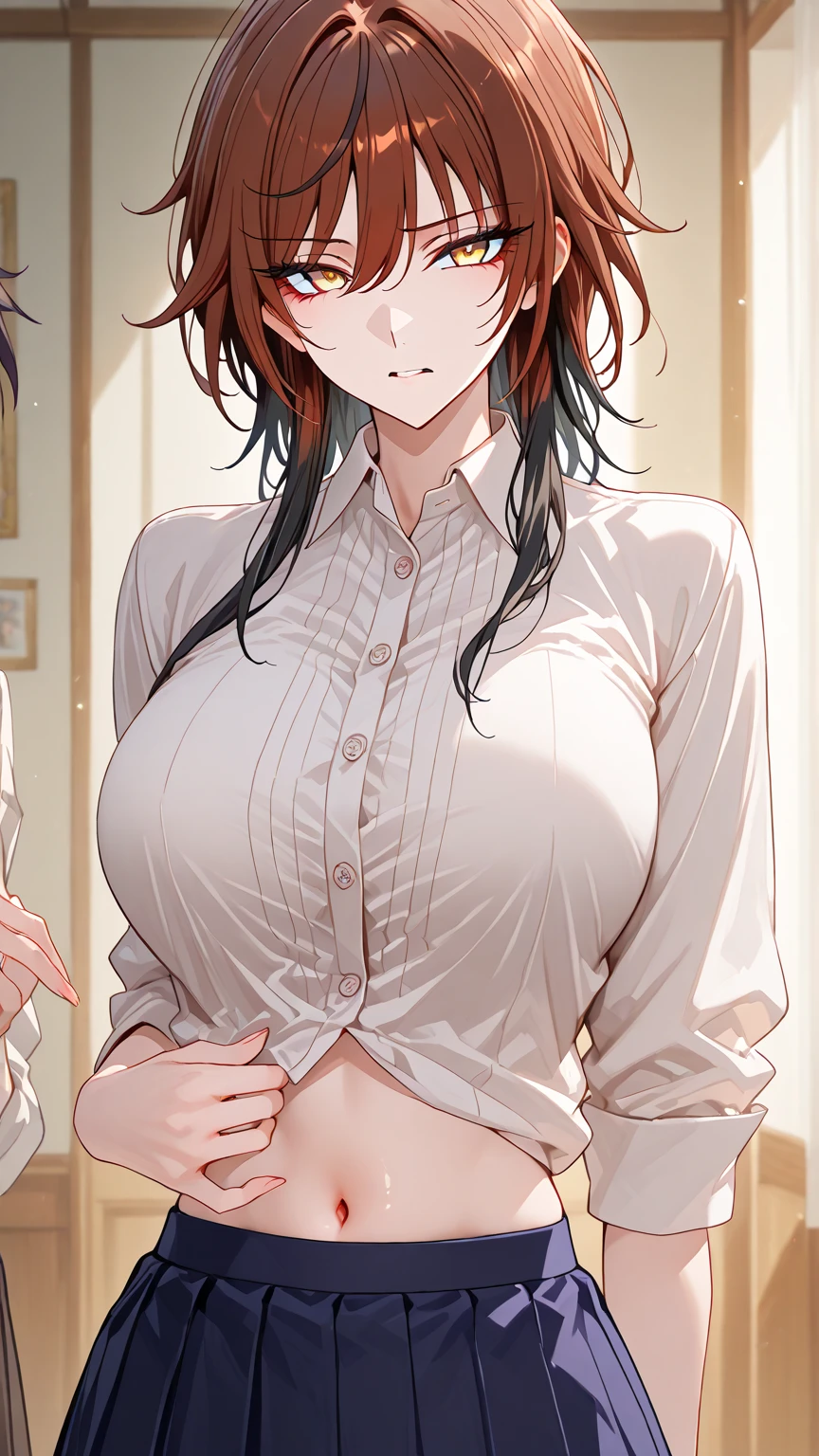 (1 person、alone), Beautiful woman, Anatomically perfect body, (Slender、Slender figure), (White tennis wear、skirt), (Look down:1.2), (Pussy juice:1.1)、(Hug your chest:1.2)、18-year-old、(Highest quality)、Black Hair, (half updo)、(8K, High resolution)、(shy:1.4)、medium breast, (steam:1.1), (embarrassed:1.3), Erect nipples、Inner thighs