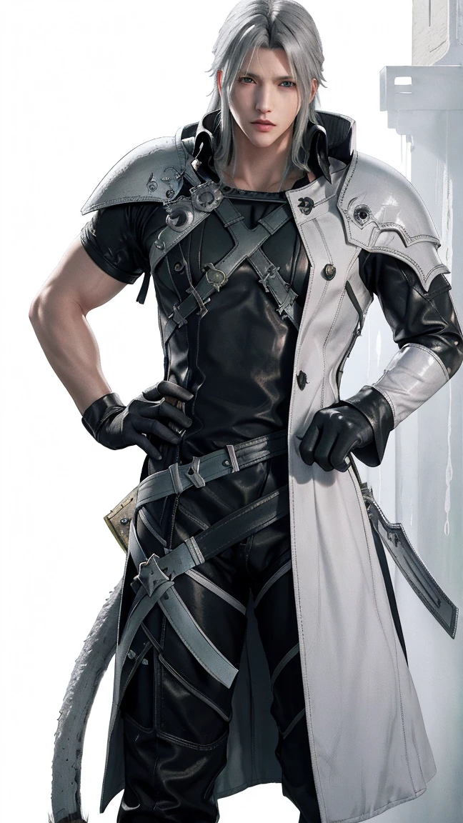man of 1.90 tall, offwhite, with an ex-fighter arm prosthesis