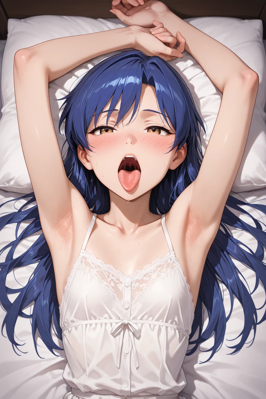 Ultra high quality、Ultra-high resolution、Beautiful details、Ultra HD quality、1 girl、Cute 13 year old girl、Long blue hair、Pure white wedding dress、Sleeping、Sleep rape、Having doggy style sex、A large amount of love juice is dripping from the pussy、Medium sized breasts、Beautiful pink nipples、