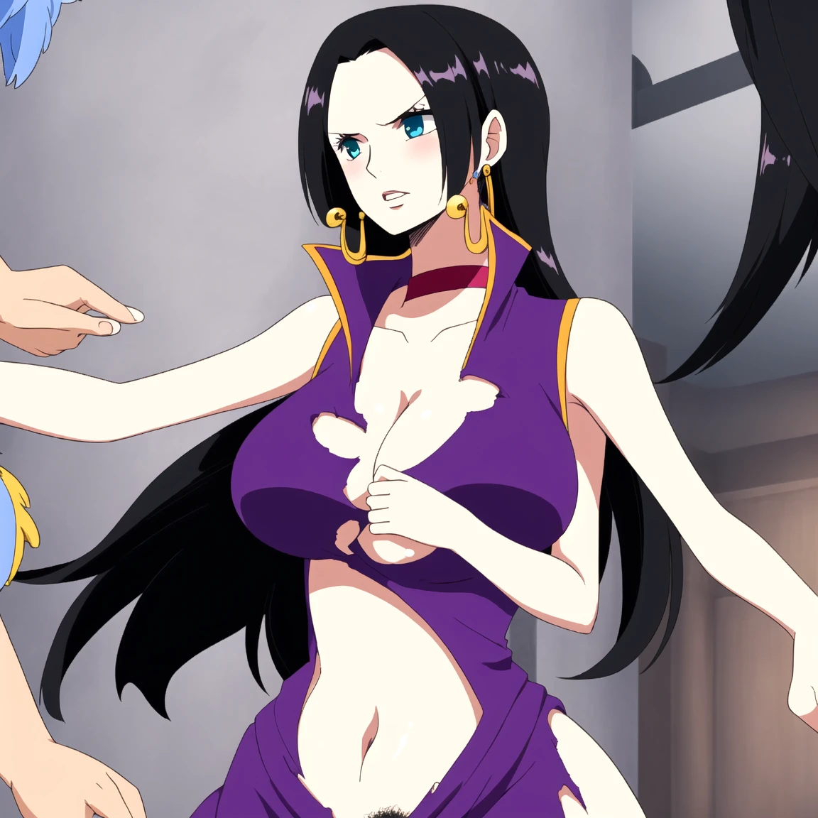 best quality, masterpiece, highly detailed,1girl, ((rose)), (vine), cage, bandage, red rope, (detail light), falling rose petals, Boa Hancock, (nsfw:1.5)