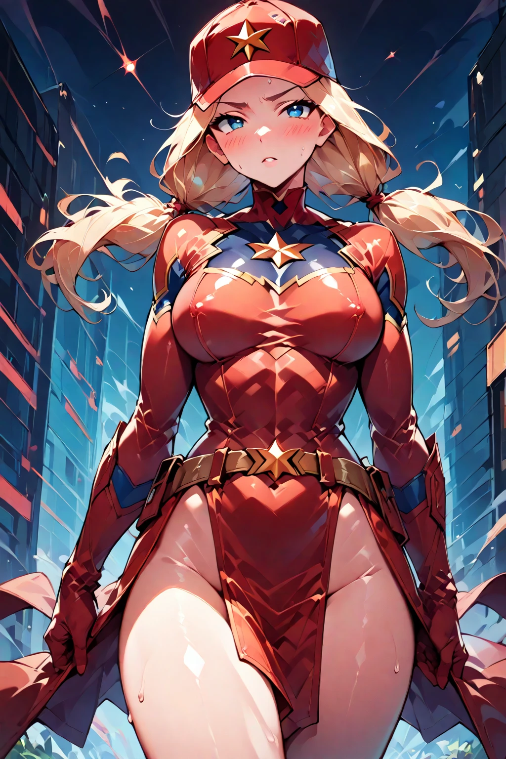 1girl, superhero, leotard, bare legs, boots, standing, solo focus, tight belt, hands on hip, full body shot, mature lady, perfect anatomy