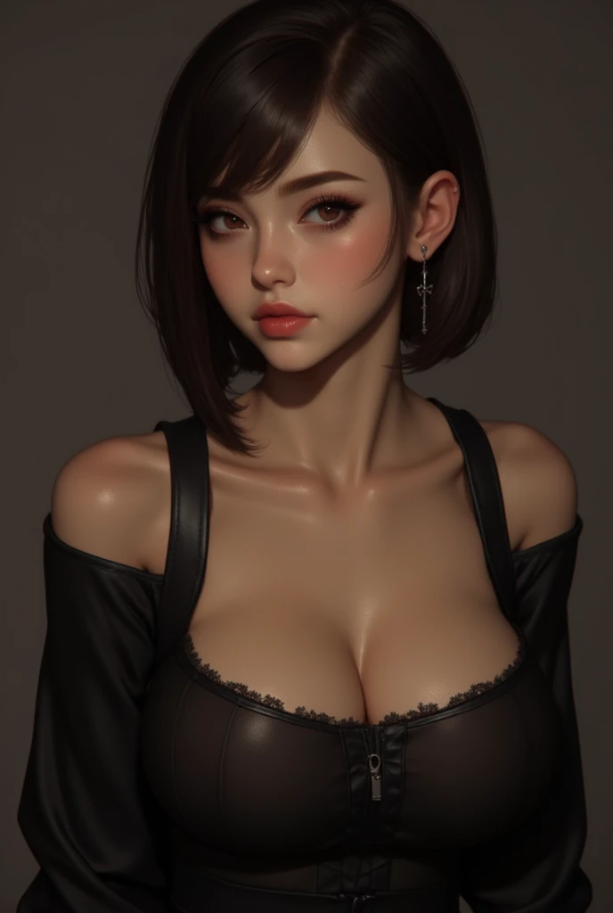 As a Yael Shelbia, realistic photography, photorealistic, realism, contrast, photography, masterpiece, Final fantasy's Like, ethereal beauty, ethereal, ultra realistic, 3d, 3d rendering, porcelain, Best quality, human anatomy, real hair, short hair, Asymmetrical Cut Hair, moving hair, huge breasts, human anatomy, posing for photo, translucent, (ethereal, Dream), formidable, 8k wallpaper, Realistic Textures Dramatic Lighting,  Trending at Art Station Cinestill 800 --auto