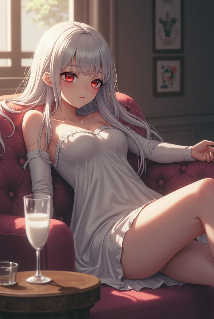 (Masterpiece, sidelight, beautiful eyes of detail: 1.2), masterpiece * portrait, realistic, 3D face, shining eyes, light blue eyes, shiny hair, white hair, shiny skin, solo, side, looking at people, upper body, underwear, naked, bed, , resolution, max, I want to sleep, night, candle, negliche, super skewed