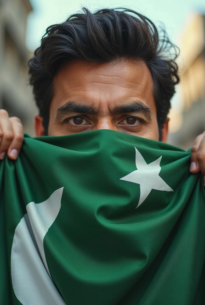Man crying reason of Pakistan flag