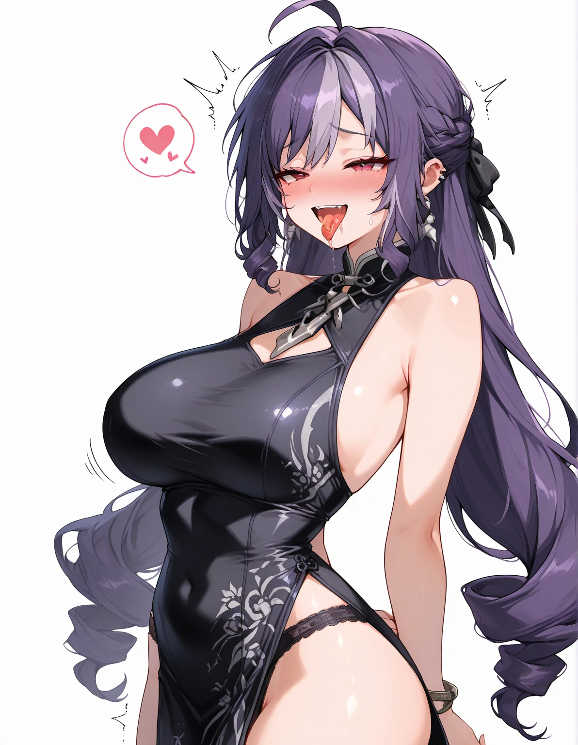 1girl, kirara \(blue archive\), black choker, black horns, blush, big breasts, choker, cleavage, collarbone, demon horns, double buns, earrings, fangs, fingernails, hair bun, horns, jewelry, large breasts, long fingernails, longhair, nail polish, purple hair, pink nails, red eyes, ring, smirk, solo, (masterpiece), (best quality), (ultra-detailed), very aesthetic, illustration, perfect composition, femdom,