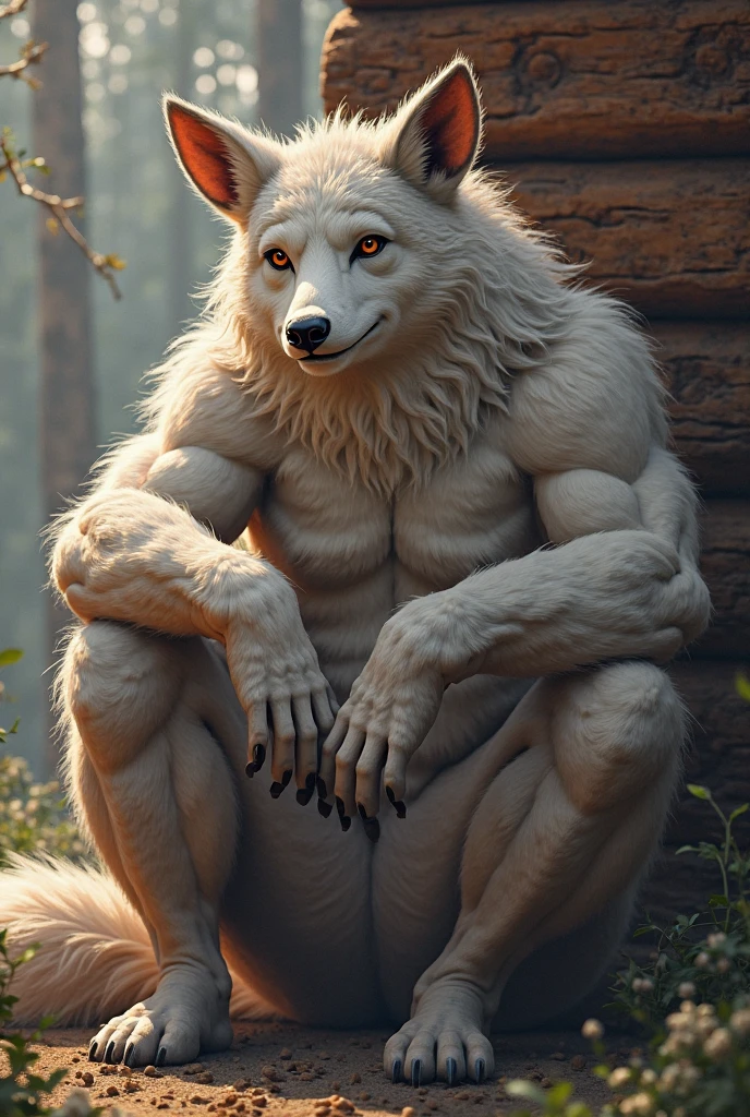 ultra-detailed, masterpiece, masterwork, high quality, best quality, hdr, posted on e621, (by darkgem), (nature), nsfw, (male), solo, chibi, (white little body werewolf), werewolf, (long silver hair, yellow eyes, white body), sitting, straddling, dynamic angle, (nude, long foreskin, balls)
