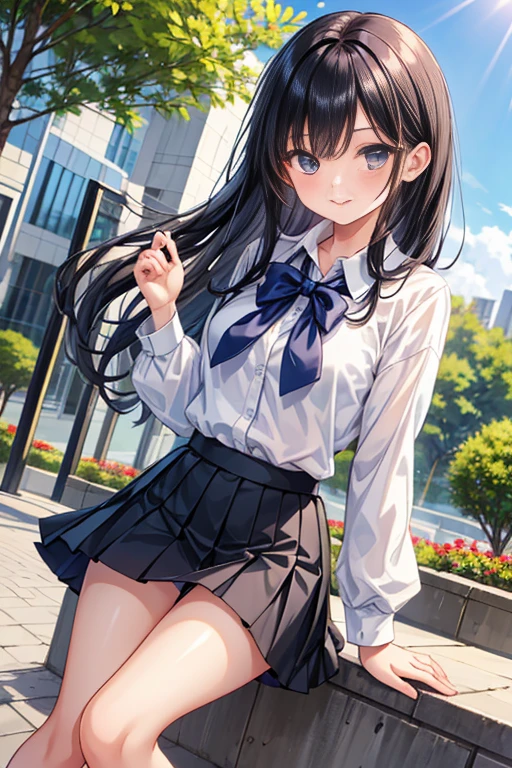 (masterpiece, highest quality, High resolution, 超High resolution, Perfect Pixel, Depth of written boundary, 4K, RTTX 10.0, High resolution))), (One woman:1.3), Beautiful Anime Women, Beautiful art style, Anime characters, ((Detailed face:1.2)), ((Smooth texture:0.75, Realistic texture:0.5, Anime CG Style)), (Maximum resolution: 1.2), Cinema Lighting, ((highest quality)), ((masterpiece)), (High resolution), 8K, Best Shadow, The best natural light, Cinematic, 1 Female,brown hair, ,,Beautiful breasts,sweater,Pleated skirt,Stylish,,(Look forward)(((Blushing、Surprised expression)), (Office rooftop:1.3), (Skirt flipped up by strong wind:1.3), (A perfect skirt of uniform length:1.4), (Stylish light blue side-tied panties:1.3), Skirt tug