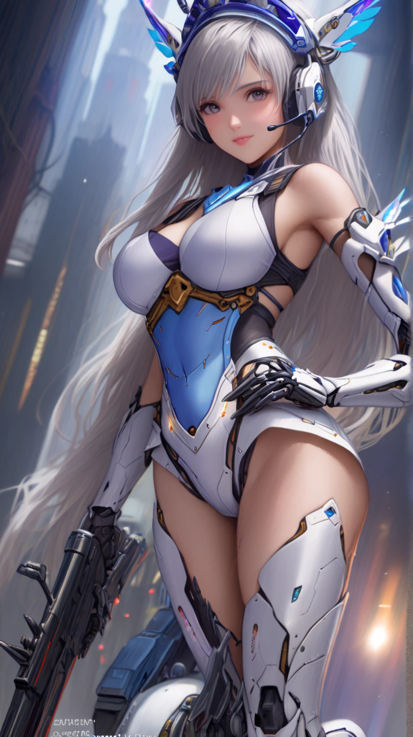 a woman in a futuristic suit with a sword,full-size photograph,Long legs, Slightly chubby,navel,Transparent skin,Perfect body shape,art feminine, Macro distance,mechanized valkyrie girl, ferra white mecha, girl in mecha cyber armor, female mecha, extremely detailed artgerm, echo from overwatch, Clear facial features,gorgeous female paladin,Advanced Rendering,depth of field